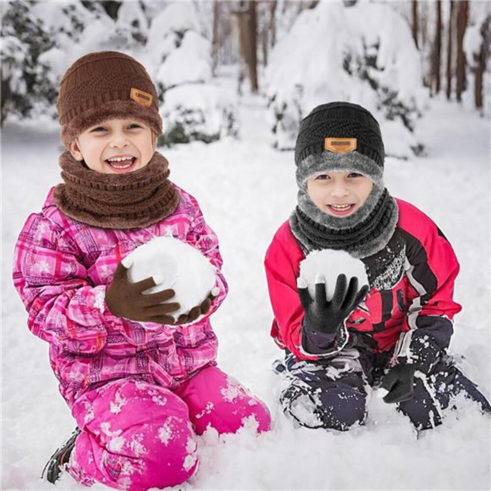 6Pcs Kids 3-in-1 Winter Warm Set, Black & Brown - Picture 7 of 8